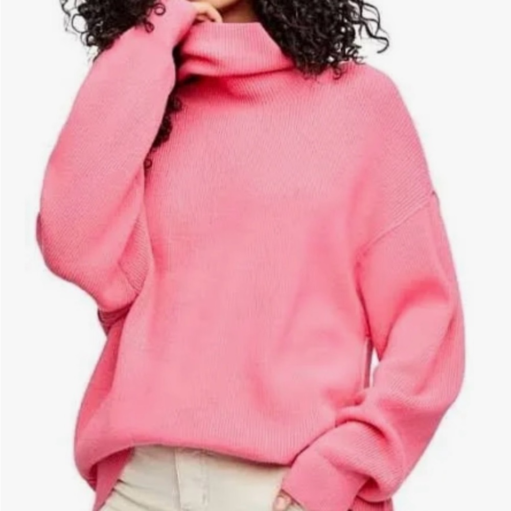 FREE PEOPLE New Softly Structure Knit Tunic in Cotton Candy Pink Size Large​​​​